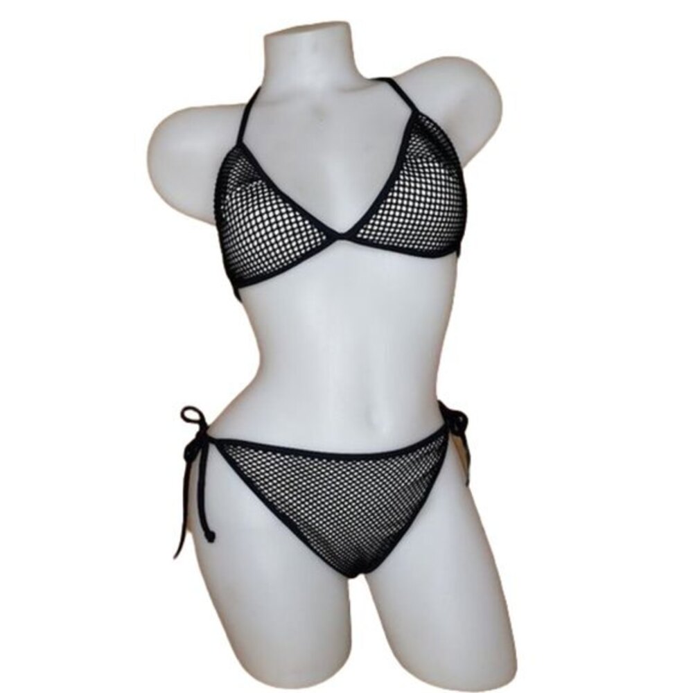 Vintage Victoria's Secret Black & White Fishnet Bikini Size Large
